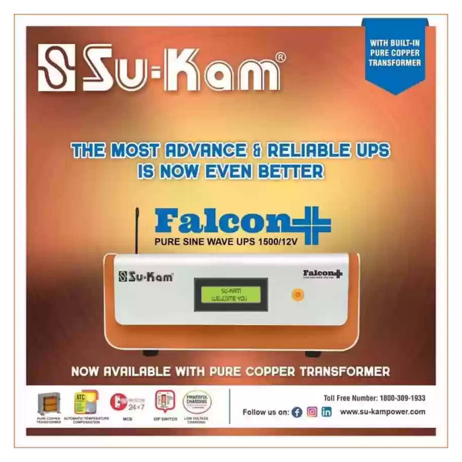 Sukam Home UPS 1500/12V- Falcon+ Series